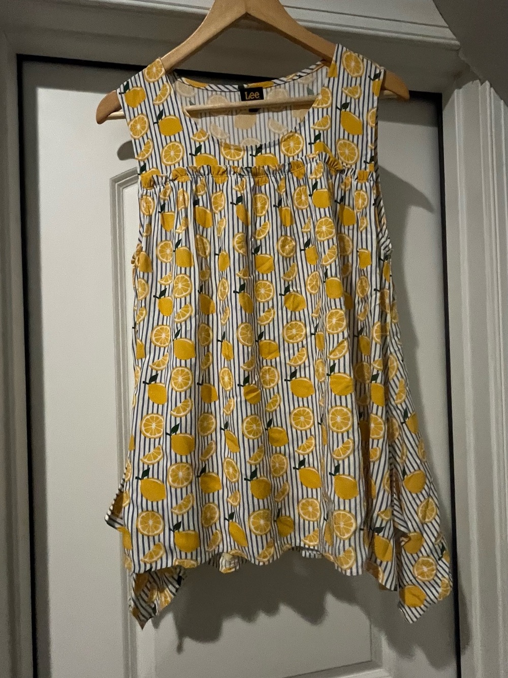 Lee Yellow Lemon Print Sleeveless Tunic with Navy Stripes